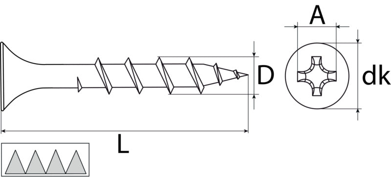 Schnellbauschraube Grobgewinde, PH Trompetenkopf, phosphatiert